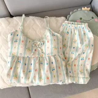 SLEEPWEAR FACTORY พร้อมส่งด่วน! ชุดนอนผ้าไหมญี่ปุ่น ชุดนอนสายเดี่ยว ชุดนอนขาสั้น 🌈 พร้อมแผ่นรองหน้าอก M-2XL W135