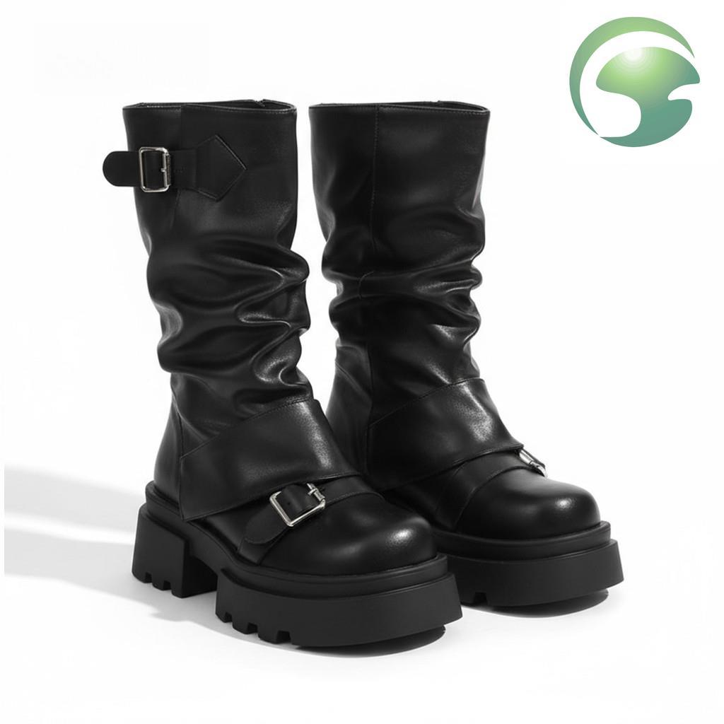 AH4 Vintage Plain Brown Maillard Retro Boot หนาความสูงอเนกประสงค์แฟชั่น Boot สําหรับผู้หญิง LFA56412