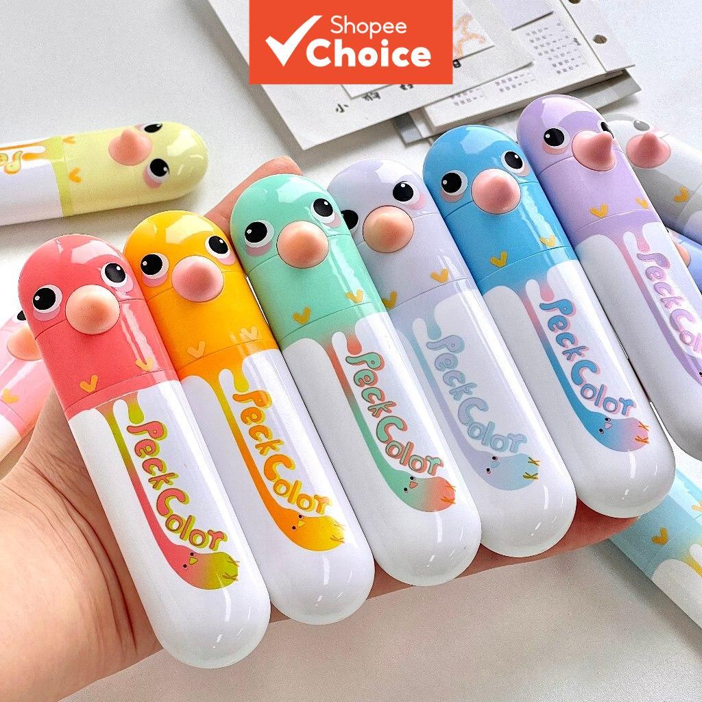 Peck สีสัน Highlighters Soft Chisel Tip เครื่องหมายเรืองแสง 4 ชิ้น Parrot Series ความเครียดบรรเทาโรงเรียนอุปกรณ์ของขวัญ C3208