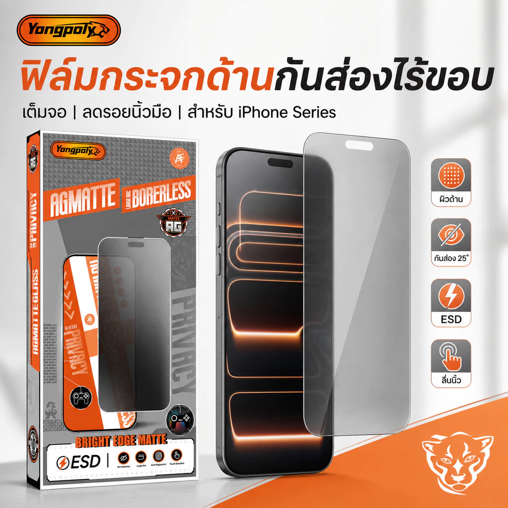 ฟิล์มกระจกเต็มจอไร้ขอบด้าน+กันมองESD กันไฟฟ้าสถิตย์ สำหรับ IPHONE 16PROMAX 17AIR 16PLUS 17PROAMX11 XR 12PRO 1315PROMAX