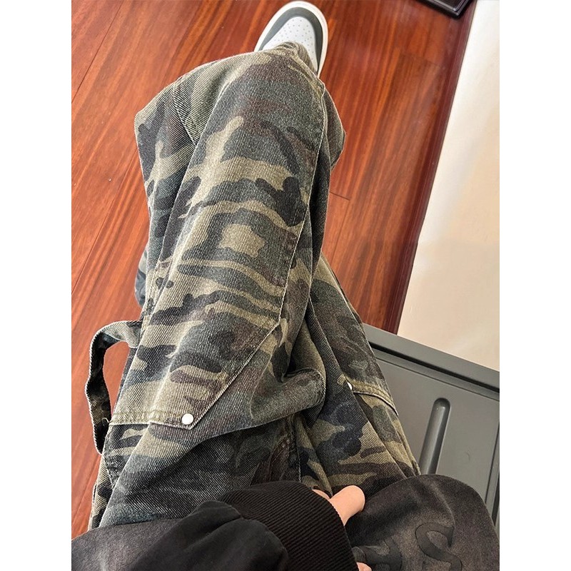 Cleanfit Street Wear Overalls Logging กางเกงผู้ชายฤดูร้อน American High Street Camouflage กางเกงลําล