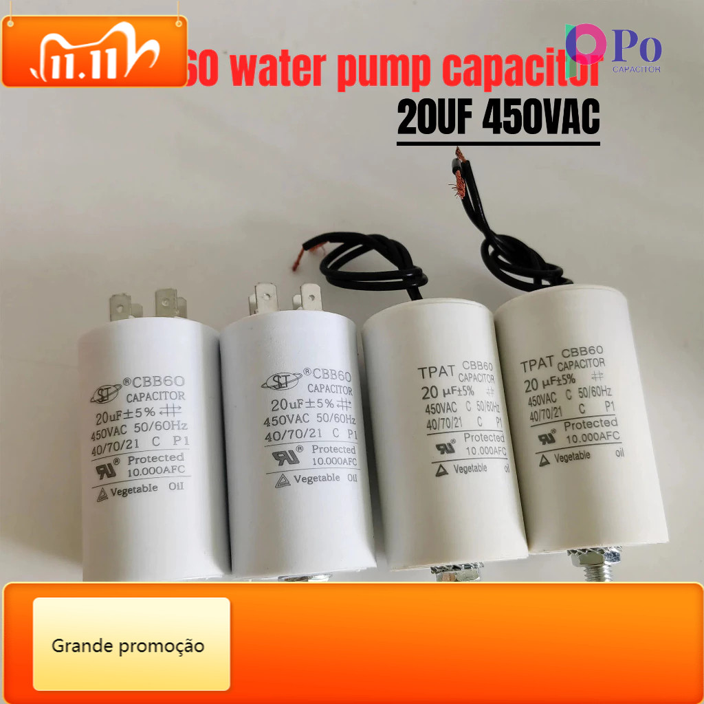 WJ CBB60 20UF 450V มอเตอร์ปั๊มน้ําตัวเก็บประจุสตาร์ท