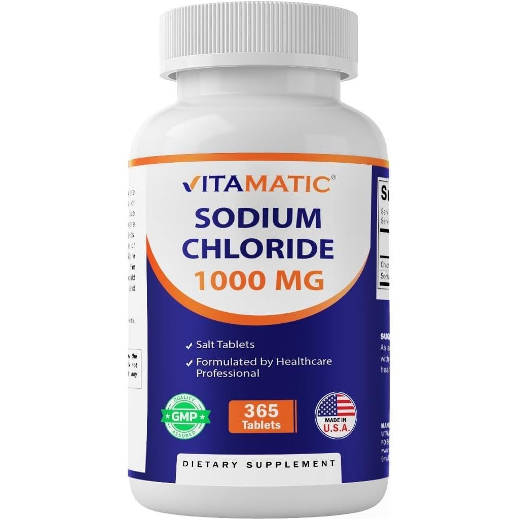 Vitamatic Sodium Chloride 1000 มก. – 365 เม็ด Electrolyte Replenishing & Hydration Support – Non-GMO