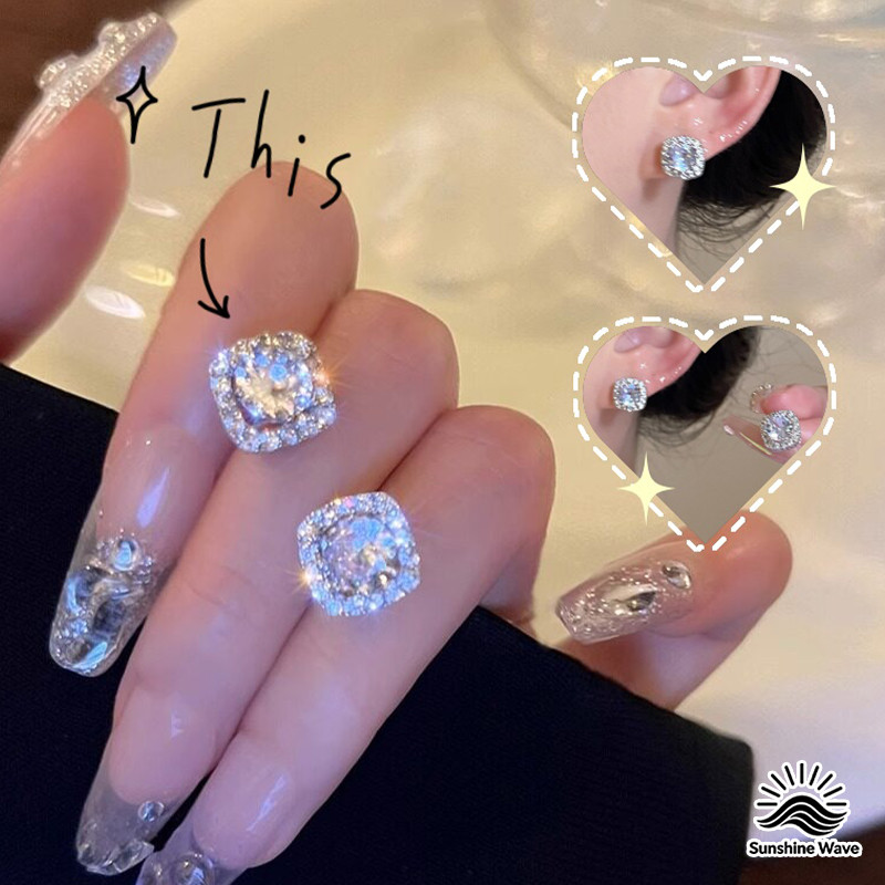 💎✨️สไตล์มินิมอลหรูหรา ต่างหูเพชรทรงสี่เหลี่ยม แวววาว คลาสสิก earrings คุณภาพสูง เครื่องประดับแฟชั่น ราคาถูกที่สุด