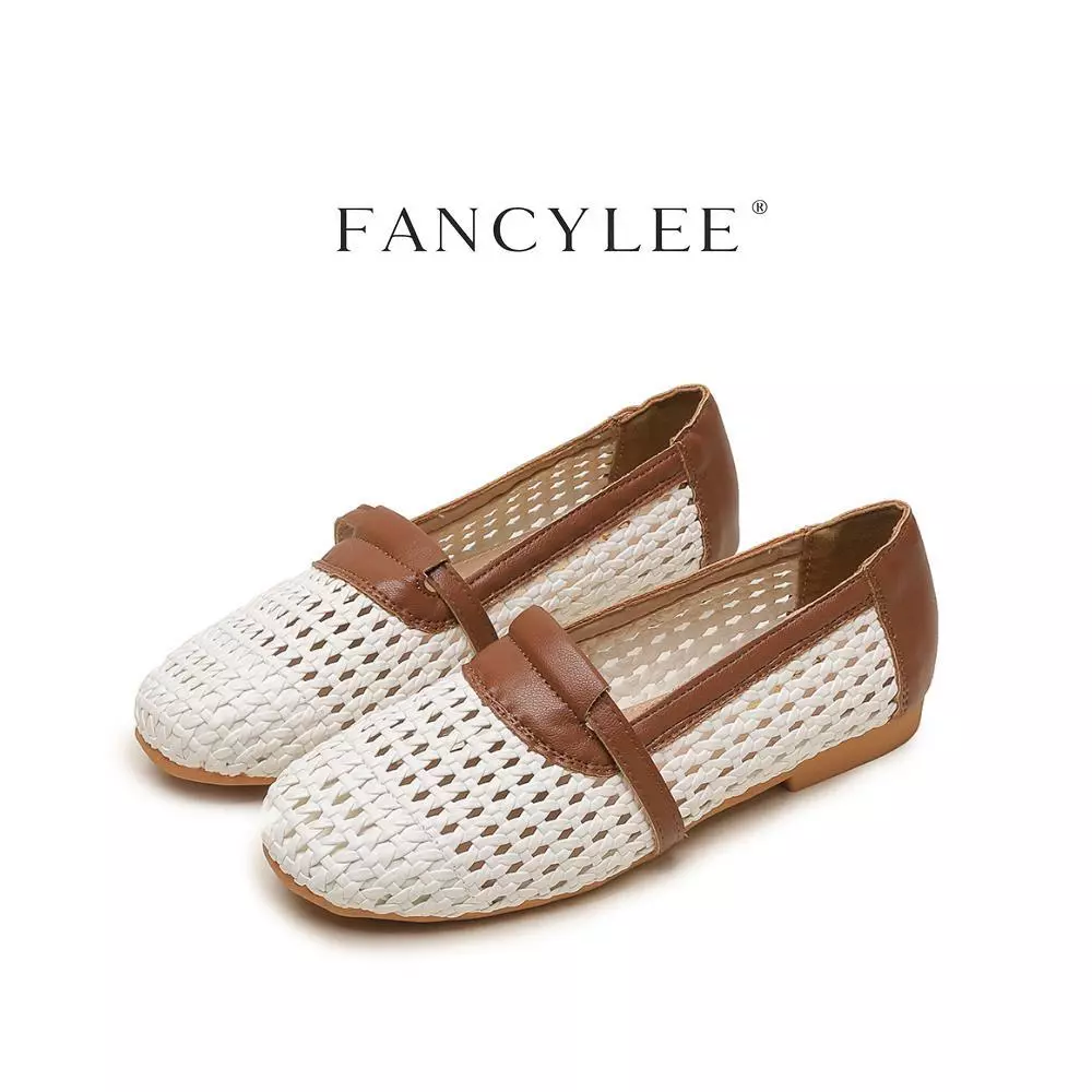 【ส่งจากไทย】Fancylee รองเท้าโลฟเฟอร์ส้นแบนสำหรับผู้หญิง แบบตาข่ายระบายอากาศ เหมาะสำหรับวันพักผ่อนชายหาด