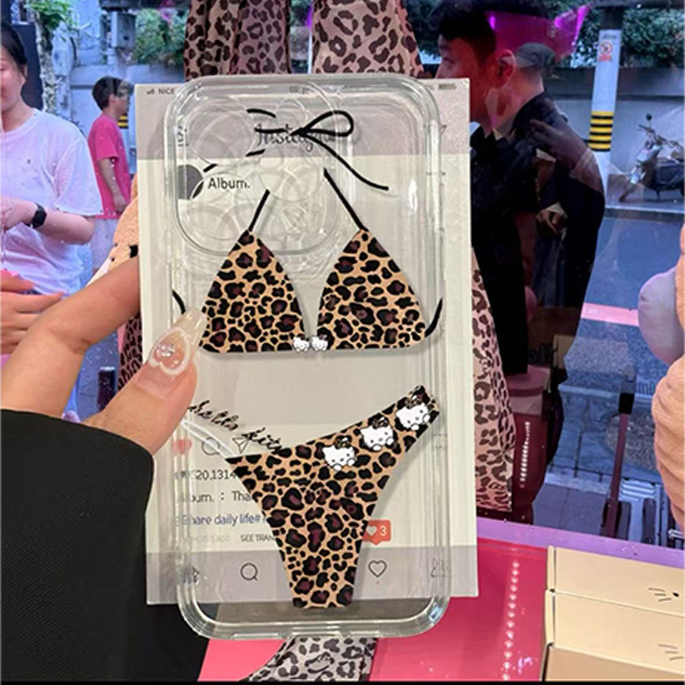 สไตล์ใหม่เสือดาวพิมพ์ Hello Kitty ชุด iPhone15Pro/16 สไตล์อินเทรนด์ 11/12 Niche xr โปร่งใส 78p Soft 