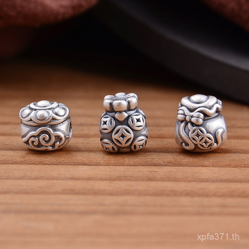 National อินเทรนด์แนวนอนหลุมมงคลเมฆทองแดงเหรียญ Hard S999 Lucky กระเป๋าเชือกถักลูกปัด DIY แยกลูกปัด 