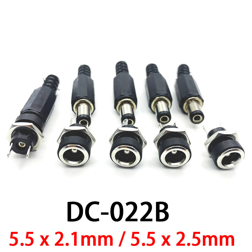 5 คู่ 5.5x2.1/2.5 มม.DC Power Connector 3A 12V 9 มม.DC ชาย Plug + DC022B แจ็คหญิงชาร์จซ็อกเก็ตสกรู Nut แผง Mount อะแดปเตอร์