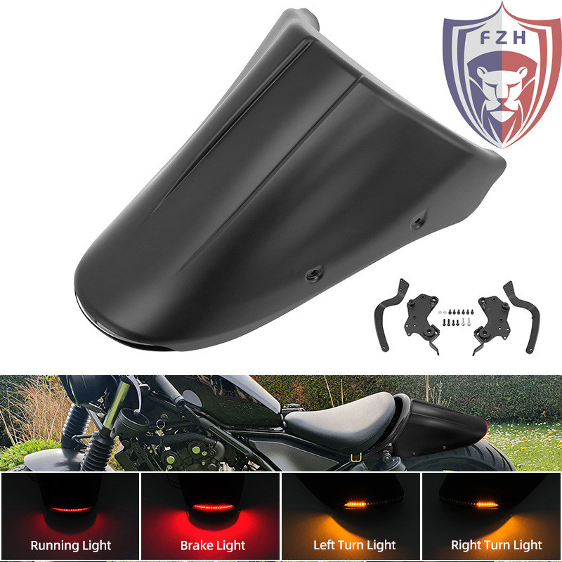 ชุดบังโคลนหลังสีดำด้านสำหรับ REBEL cmx300/500 ที่ปรับแต่ง + แถบไฟ LED ปี 2017-2023