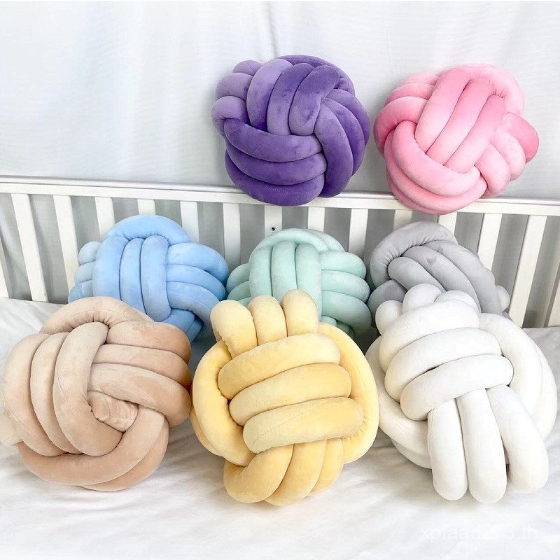Nordic ถัก Bay Window Cushion Knotted ขนสัตว์ Handmade Ball หมอนขนสัตว์ Ball เบาะหมอนถักปมสามสาระเชื