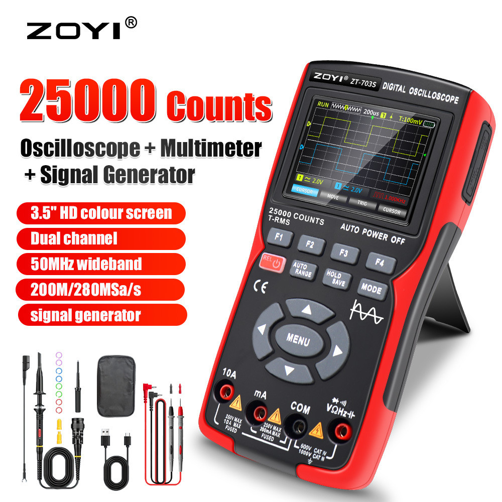 ZOYI ZT-703S High-Precision Dual-Channel 50m Three-in-One Oscilloscope มัลติมิเตอร์แหล่งสัญญาณ Cross