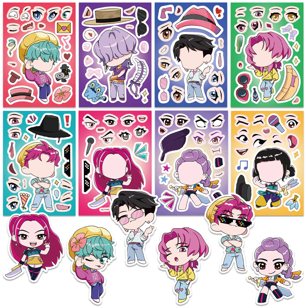 การ์ตูน KPop Demon Hunters สนุกปริศนาเปลี่ยนสติกเกอร์ DIY หัตถกรรมสติกเกอร์กันน้ํา