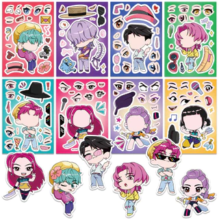 การ์ตูน KPop Demon Hunters สนุกปริศนาเปลี่ยนสติกเกอร์ DIY หัตถกรรมสติกเกอร์กันน้ํา