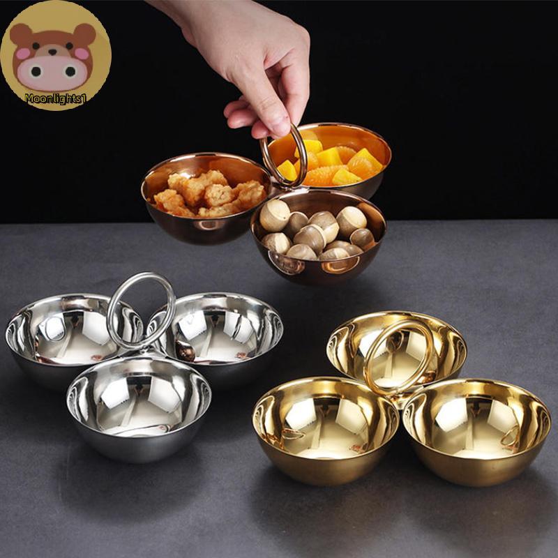 Moonlights1 3partment ชามขนมสแตนเลสพร้อมที่จับจานขนมจานขนมและเครื่องประดับสําหรับงานปาร์ตี้บ้านปิกนิ