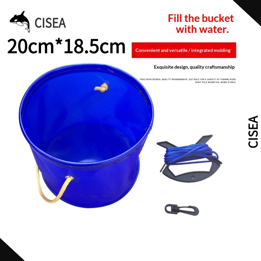 CISEA F439 ถังน้ำพับได้ EVA กลม มีหูหิ้วและเชือก สำหรับตักน้ำ-เก็บปลา-ล้างอุปกรณ์ กันน้ำ แข็งแรง น้ำหนักเบา ใช้กับตกปลาริมโขดหิน-ทะเล