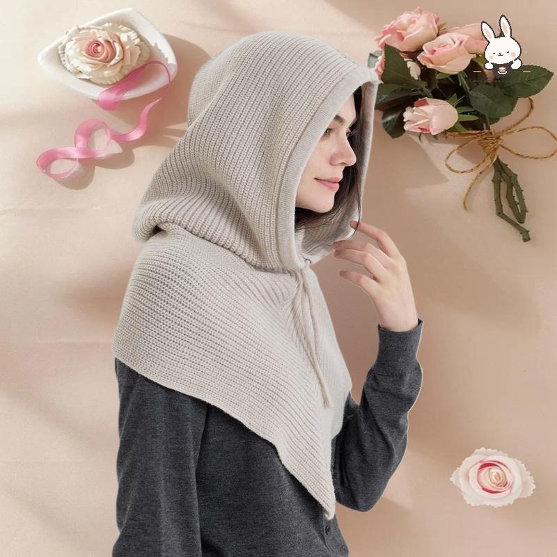 [Teh] ฤดูหนาว Balaclava หมวกผ้าพันคอสําหรับผู้หญิงสาวสีทึบถักหมวกคลุมด้วยผ้ากลางแจ้ง Warm ชิ้นเดียวค