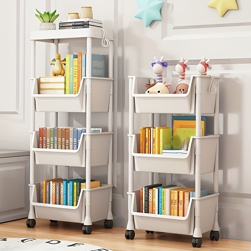 Mobile Storage Shelf] Mobile Plastic Storage Shelf Unit with Wheels - Practical Shelf for Living Roo