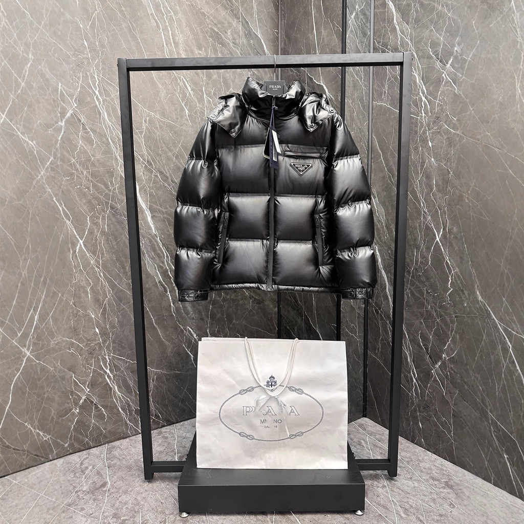 CJ9W PRA** New Style Front Triangle Logo Tech Fabric Detachable Hooded Duck Down Jacket Coat