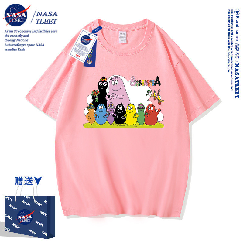 เกาหลีเกาหลี 2026NASA Co-Branded Baba Dad ใหม่การ์ตูนอะนิเมะฤดูร้อนชายหญิงแขนสั้นผ้าฝ้ายรอบคอ All-Ma