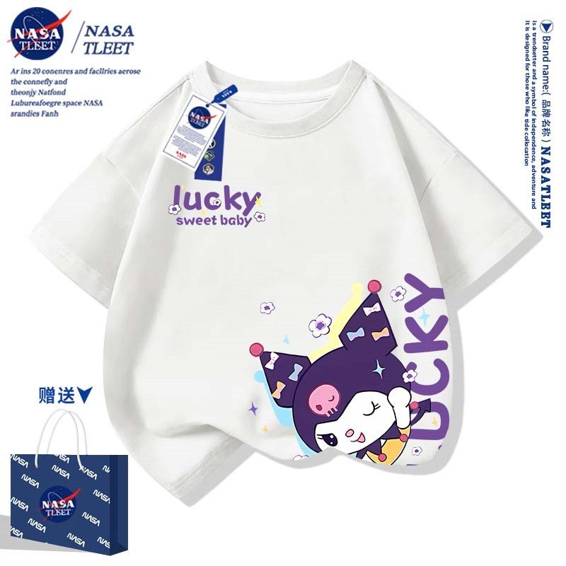 เสื้อยืดผ้าฝ้ายแท้ แบบหวานน่ารัก ฤดูร้อน NASA Co-Branded