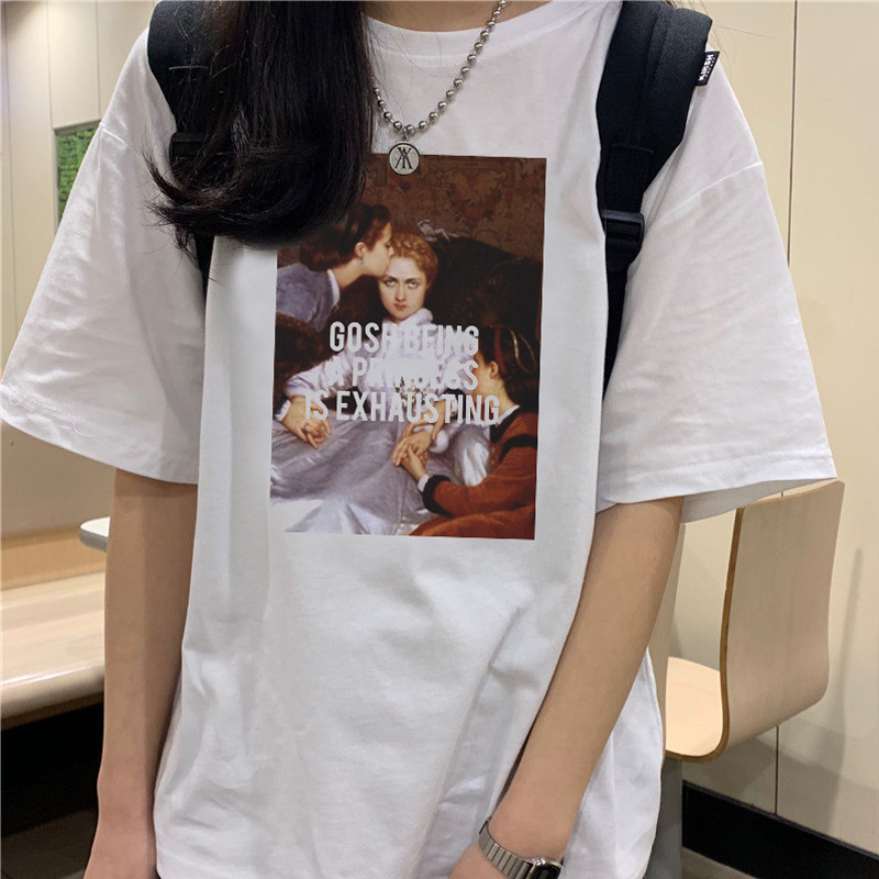 2026 แฟชั่น 2026Tshirt ผู้หญิงฤดูใบไม้ผลิผู้หญิง Retro Palace สไตล์พิมพ์ขนาดใหญ่สุภาพสตรีเสื้อยืดลํา