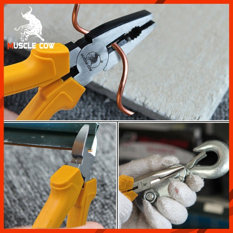 MUSCLE COW คีมอเนกประสงค์ คีมปากแหลม คีมตัดสายไฟ คีมปากจิ้งจก/ปากจระเข้ 6 นิ้ว/8 นิ้ว ที่จับสีเหลือง - รูปที่ 5