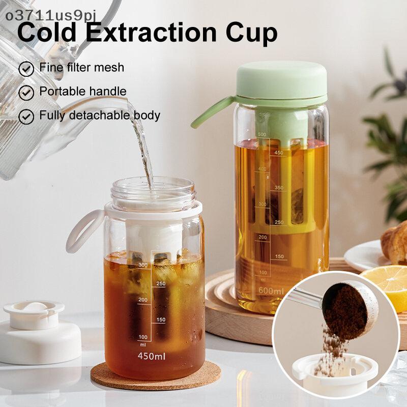 OJ หม้อต้มกาแฟเย็นแบบพกพา, ถ้วยความจุขนาดใหญ่450/600/1000มล. ขวดใส่กาแฟเอสเพรสโซพร้อมฝาปิด