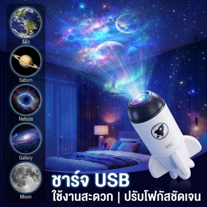 โปรเจคเตอร์แสงดาว 12 รูปแบบ ไฟฉายภาพดาว USB ปรับโฟกัสได้ หมุนได้360° ไฟตกแต่งห้องนอนน่ารัก