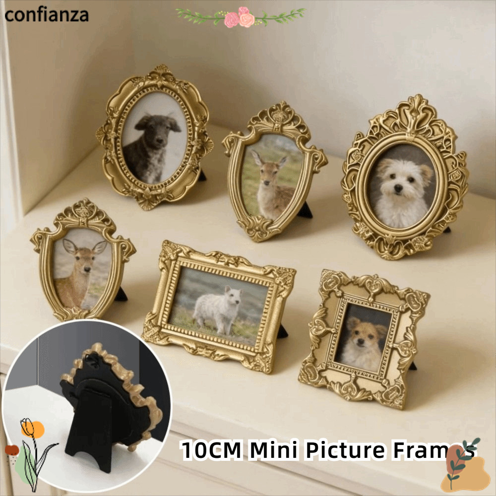 CONFIANZA กรอบรูปวินเทจ,จอแสดงผล DIY เรซิ่นทองกรอบโบราณ,สไตล์ยุโรปมินิขนาด 10 ซม.ประณีต Victorian กรอบรูปการถ่ายภาพ Props