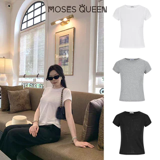 MOSESQUEEN มอสส์ ราชินี เสื้อยืดคอกลมแขนสั้นสีพื้นทรงปล่อยเหมาะกับทุกฤดูกาลและอเนกประสงค์สําหรับโอกาสต่างๆ #63730
