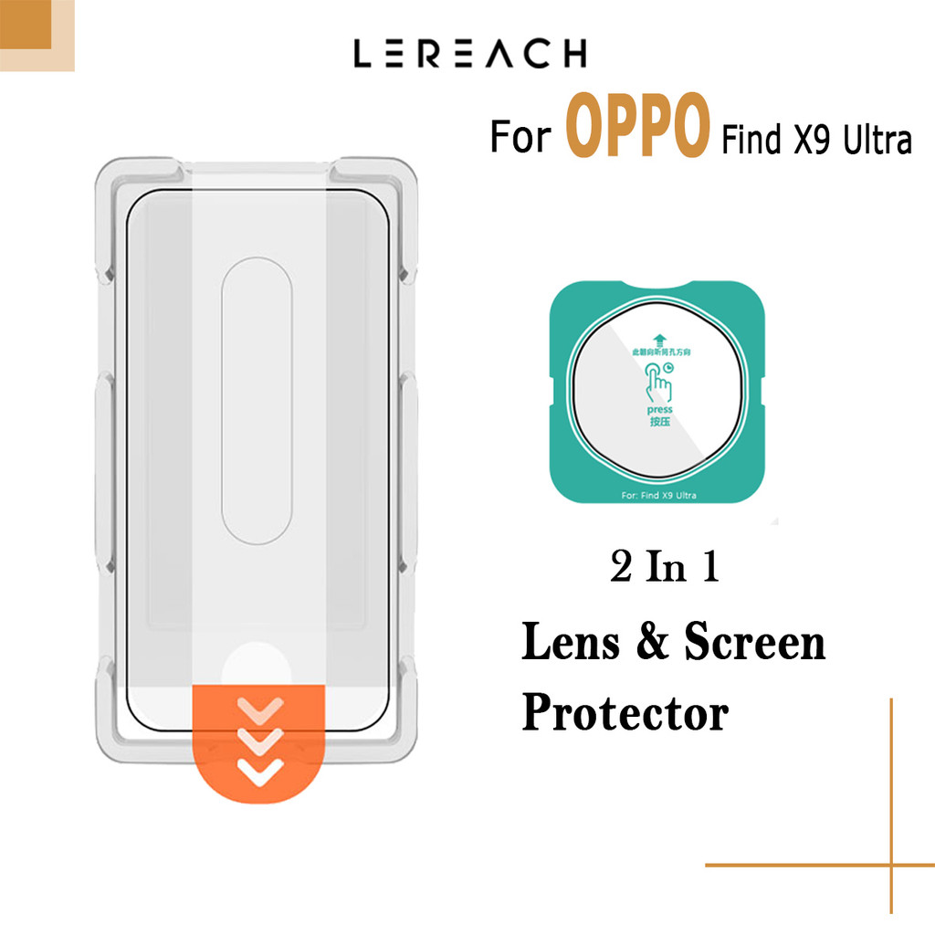 สําหรับ OPPO Find X9 Ultra กระจกนิรภัยและฟิล์มเลนส์ Lereach ตัวป้องกันหน้าจอพร้อมตัวระบุตําแหน่งห้องไร้ฝุ่น