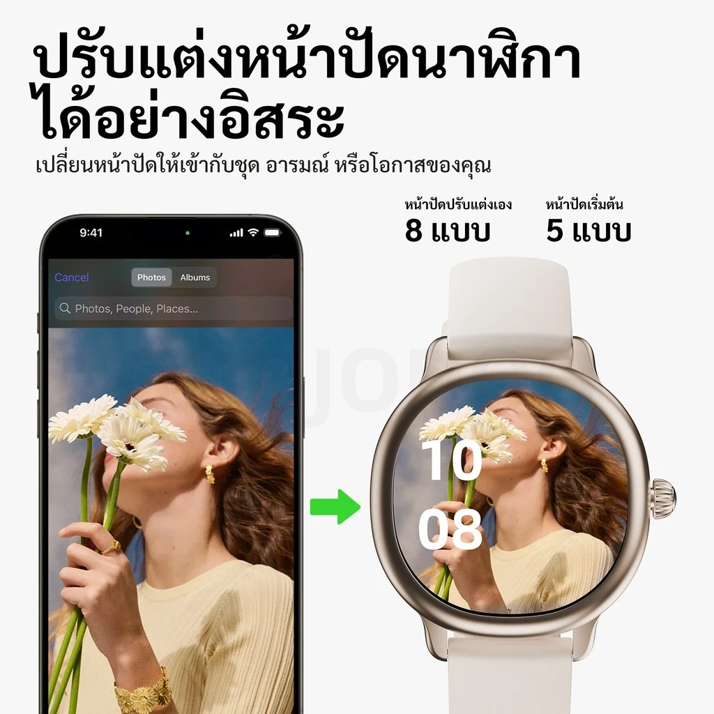 GOOJODOQ ผู้หญิง สมาร์ทวอทช์ IP67 สมาร์ทวอทช์กันน้ํา 1.04 จอแสดงผล AMOLED โทรและข้อความแจ้งเตือนการติดตามสุขภาพ thumbnail 5