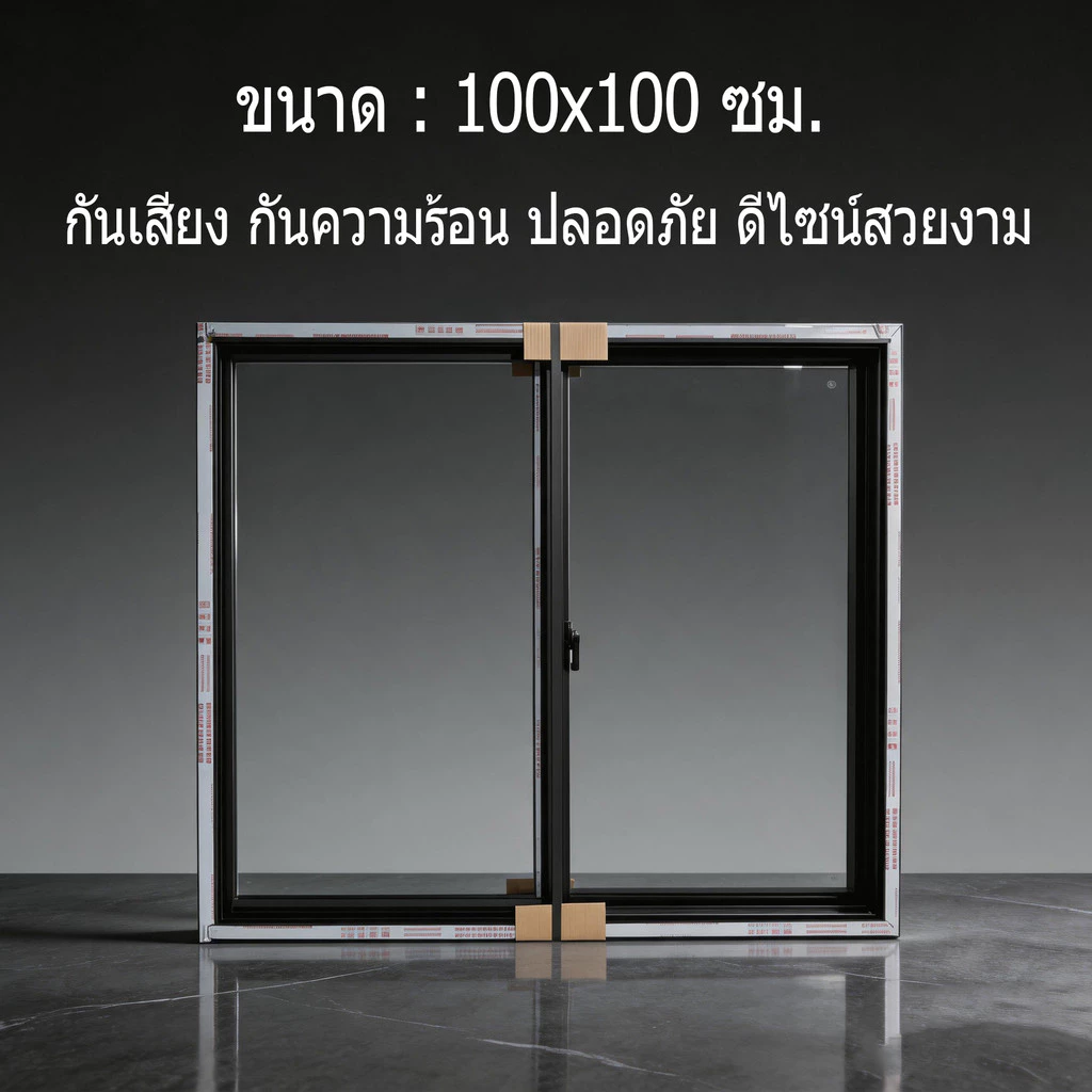 หน้าต่างอะลูมิเนียมบานเลื่อนคู่ 100x100 ซม. กระจกเทมเปอร์ กันน้ำ กันลม กันเสียง ทนทาน ดีไซน์สวย ราคาถูก จัดส่งจากโรงงาน