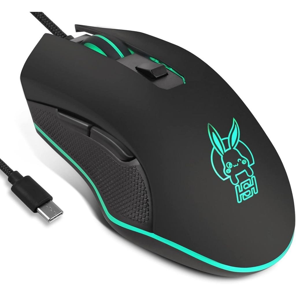 เมาส์แบบมีสาย USB Type C,เมาส์คอมพิวเตอร์เงียบOptical Gaming Mice Ergonomic 7 LED Backlight 2400 DPI 6 ปุ่มสําหรับ Office Home Windows PC,แล็ปท็อป,เดสก์ท็อป,โน้ตบุ๊ค,MacBook (Type-C สีชมพู