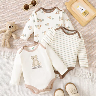 PAYI BABY-3 PIECES ผ้าฝ้ายนุ่มทารกแรกเกิดเสื้อผ้าเด็กทารกสาว Romper ทารกแขนยาว Onesies บอดี้สูท