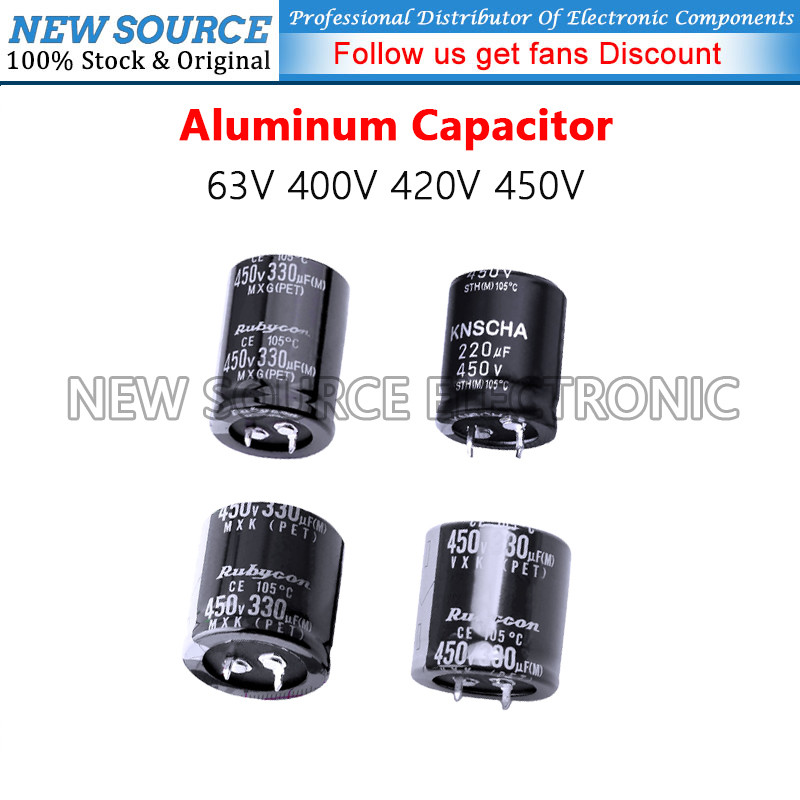 [1 ชิ้น] 63V 400V 420V 450V 100uF 180uF 220uF 330uF 390uF 470uF 560uF 680uF 820uF 1000uF D30xL45 D25