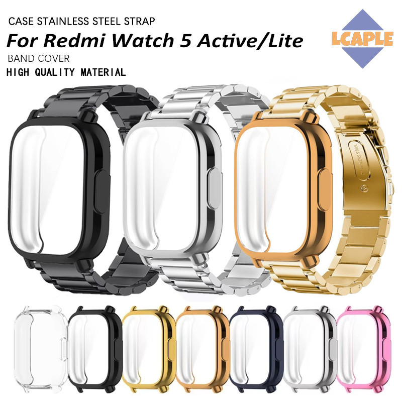 กรณี TPU อ่อน + สายรัดโลหะสแตนเลสสำหรับ for Redmi Watch 5 Active/5 Lite สายรัดปกป้องหน้าจอสำหรับ for Redmi Watch 5 Lite