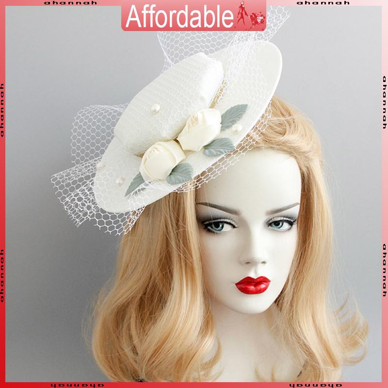 AH Veil ตาข่ายเพิร์ล Tophat หมวกจัดเลี้ยง Fascinators หมวกกิ๊บติดผม Party Headwewar