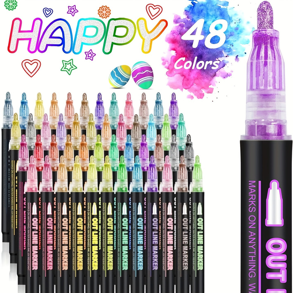 Metallic Color Outline Marker Pen Kawaii DIY Hand Account Graffiti Outline PenOffice Culture and Edu