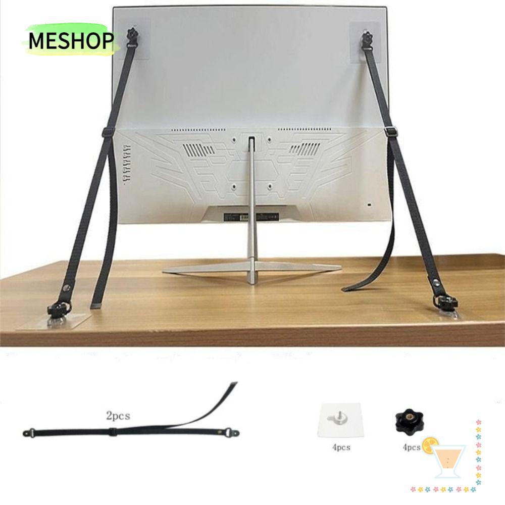 MESHOPTH สมอเฟอร์นิเจอร์, สายรัดนิรภัยทีวีแบบปรับได้แบบไม่ต้องเจาะ 2 แพ็ค, เฟอร์นิเจอร์สายรัดทีวีกาวป้องกันการพลิกคว่ําที่ปลอดภัย