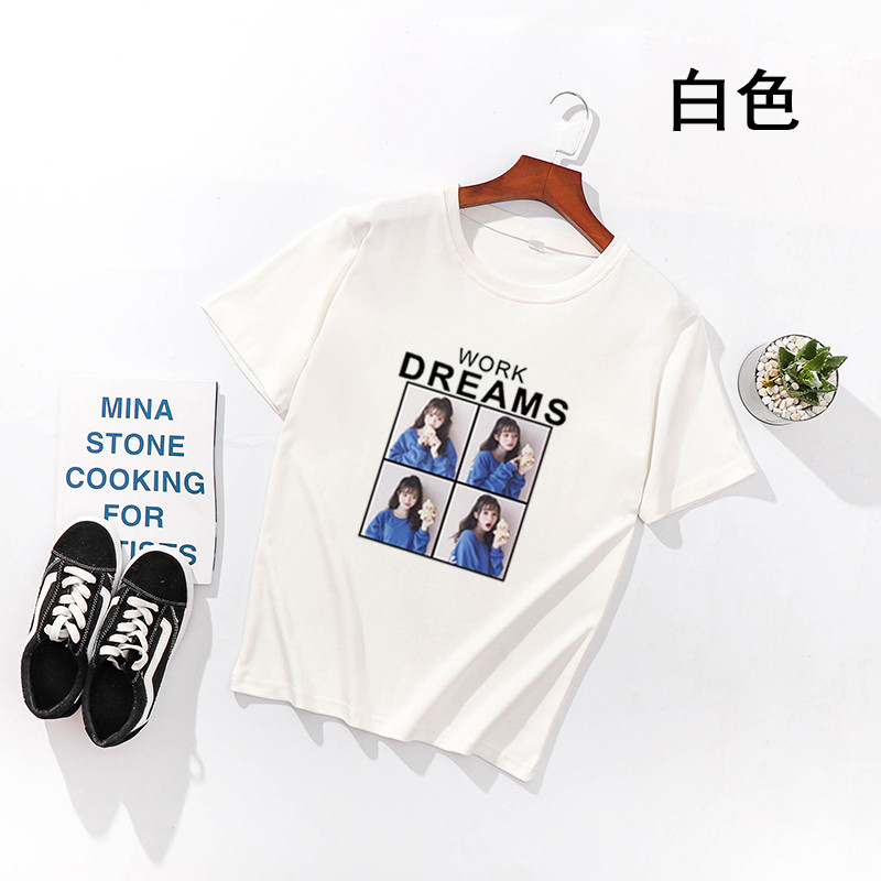 COD2444#夏新款韩版港风人物头像印花宽松百搭学生短袖T恤女潮2026 โซดเค