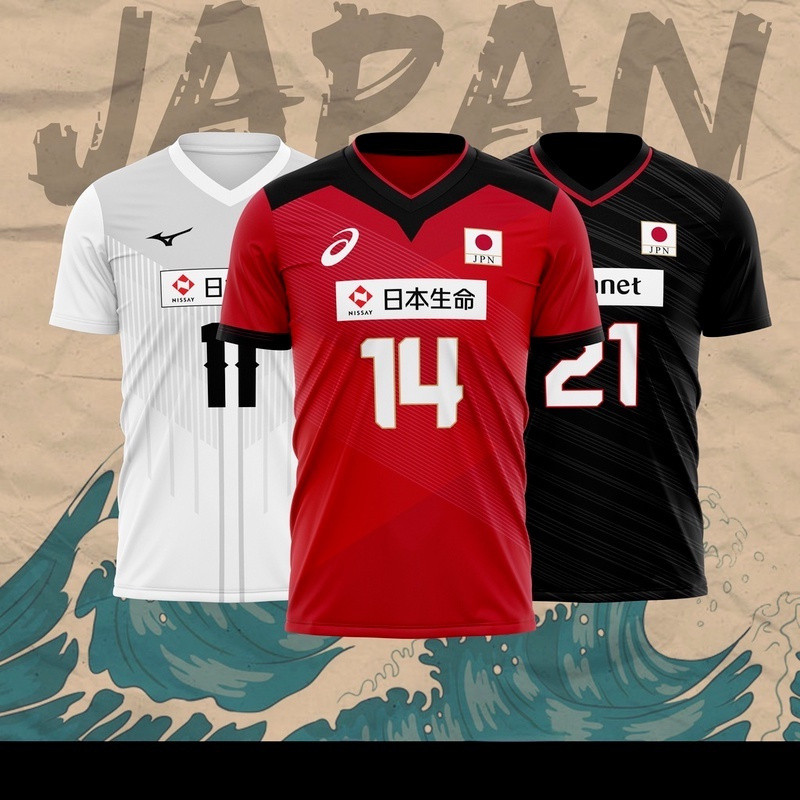 ตัวอย่างเสื้อทีมวอลเลย์บอลญี่ปุ่นโอลิมปิก 2020 แบบ T-shirt ของ Ran Takahashi มีให้เลือกหลายสีสำหรับผ