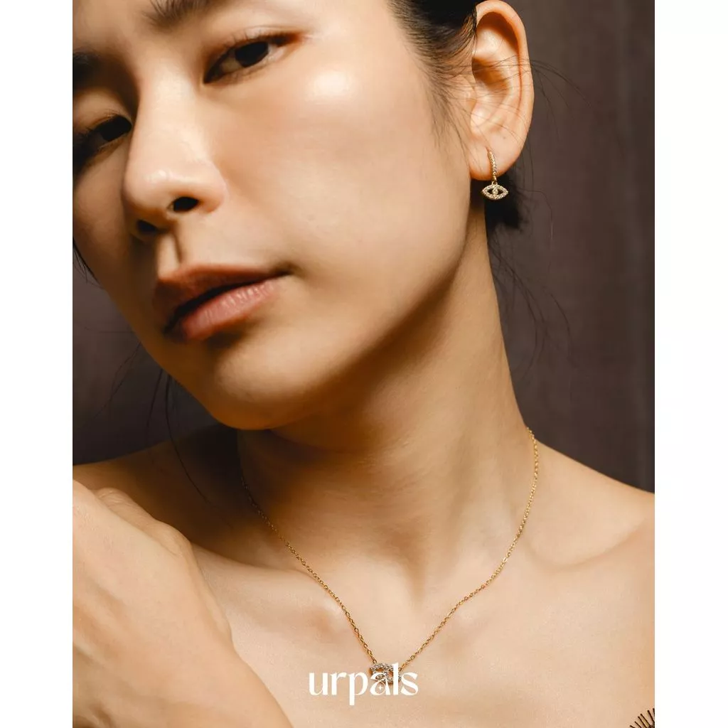 URPALS ต่างหู สร้อยคอ สร้อยข้อมือ Evil Eyes Stainless ชุบทอง 18K สุดหรู ฝังเพชร CZ แพ้ง่ายใส่ได้