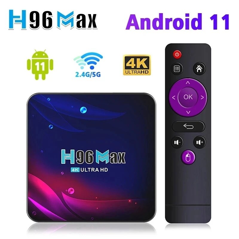 H96max V11 กล่องทีวี Android 11.0 RK3318 4K หน้าจอการฉายภาพ 5GWiFi บลูทูธ tvbox