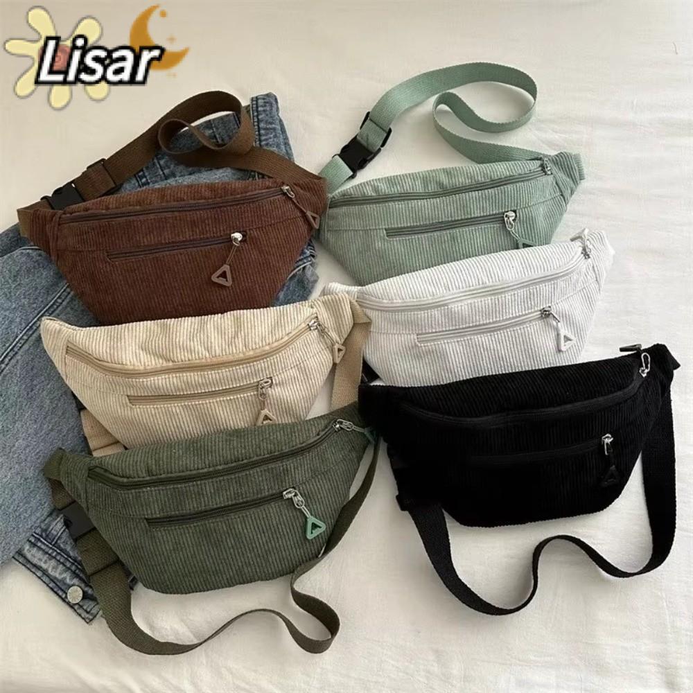 กระเป๋าคาดเอวสีน้ำตาลจาก LISAR, แบบสะพายข้างทำจากผ้าลูกฟูก ออกแบบมาเพื่อความปลอดภัยและความจุมากสำหรับการเดินทางของผู้หญิง