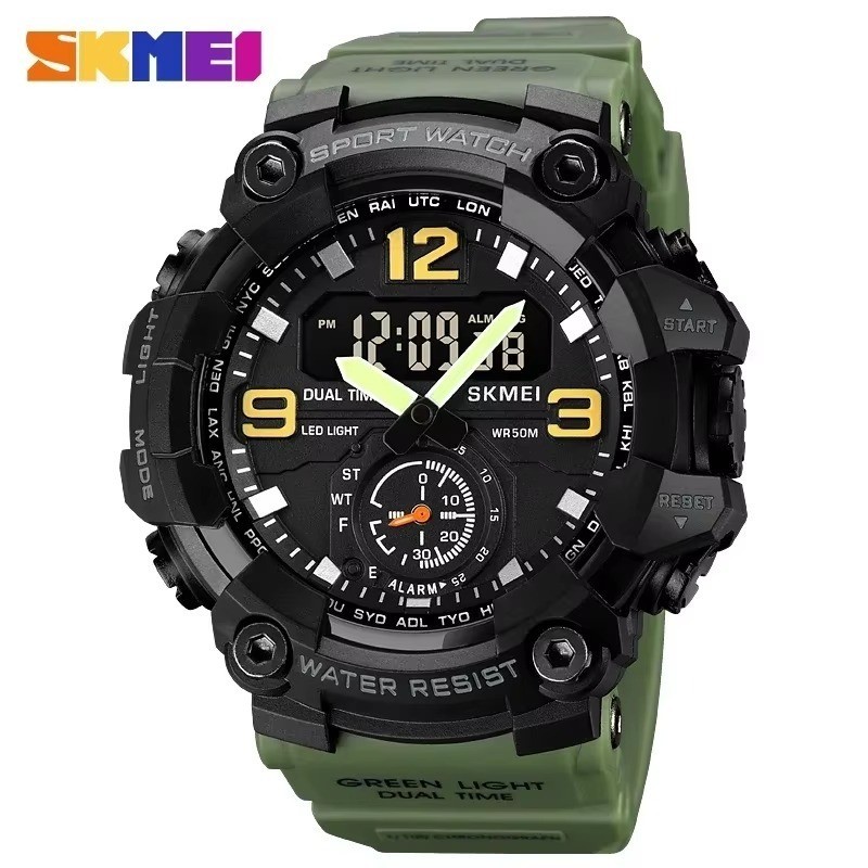 SKMEI 1965 LED Dual Display นาฬิกาข้อมือกันน้ําดิจิตอลบุรุษนาฬิกาสปอร์ตทหารสําหรับผู้ชาย