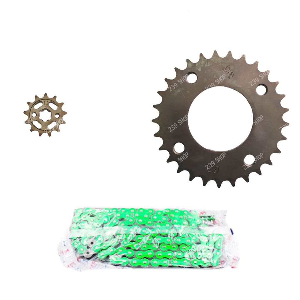 โซ่สเตอร์ ชุด 415 WAVE125 WAVE110I SUPER-CUP 13T-29T 130L สเตอร์ชุบแข็ง โซ่ EK 415-130 เขียว อามยืดใ