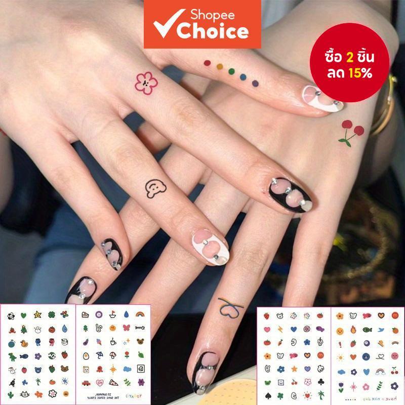 สติ๊กเกอร์รอยสักนิ้วกันน้ํา 4 แผ่นออกแบบศิลปะเด็กชั่วคราวติดทนนาน