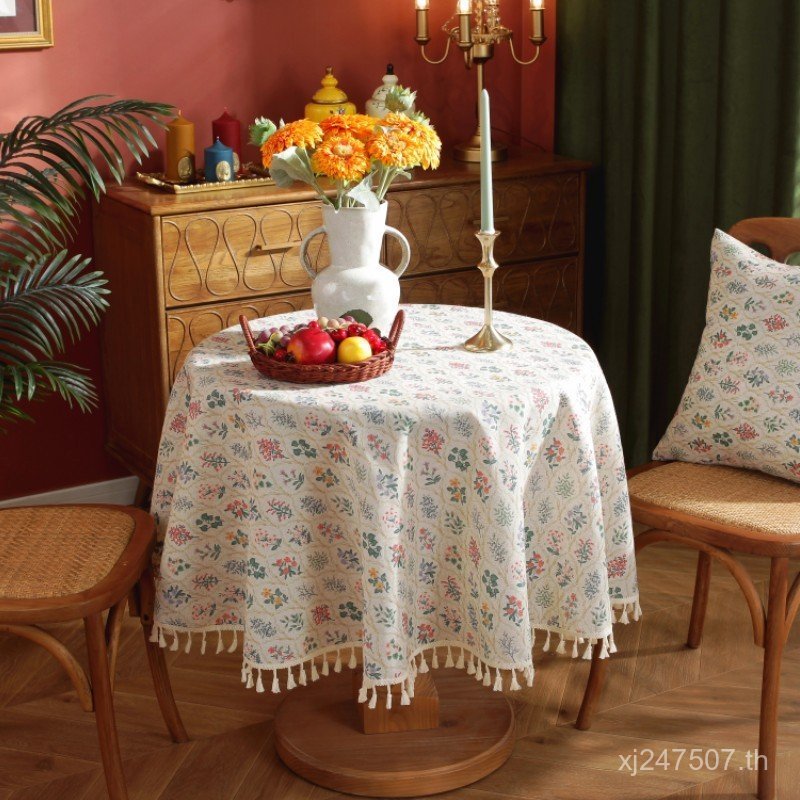 ผ้าปูโต๊ะ ผ้าพื้นหลังตาราง Maple Leaf ขายส่งผ้าปูโต๊ะ ins สไตล์พืชสีเขียวรอบ Retro Lexuanxiu การพิมพ