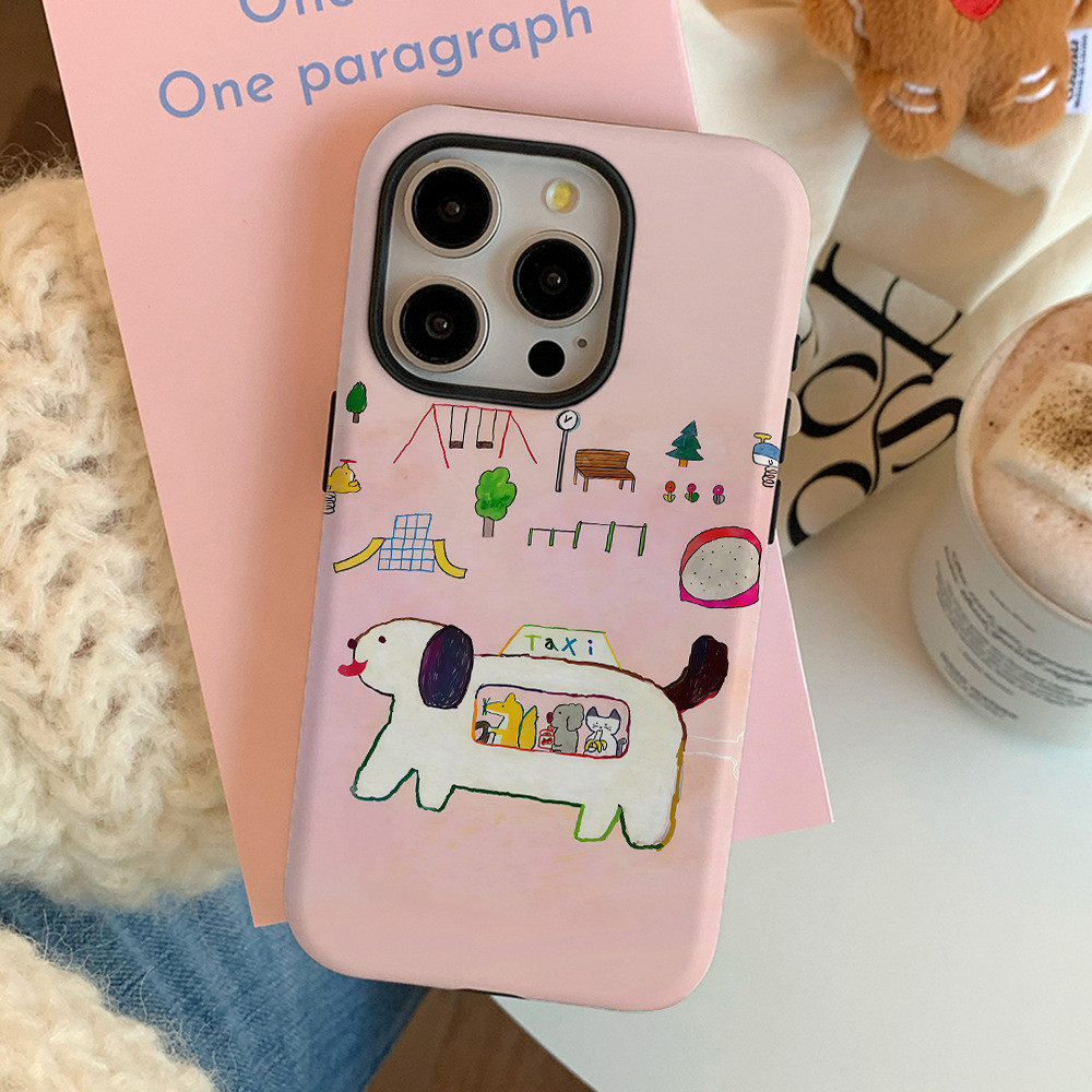 เคสโทรศัพท์สองในหนึ่งเดียว Fun Puppys Taxi การ์ตูนเหมาะสําหรับ iPhone XR 17PROMAX Creative 16Pro 14 
